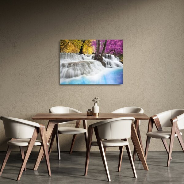 Tablou pe sticlă cu Erawan cascadă în pădure (70x50 cm)
