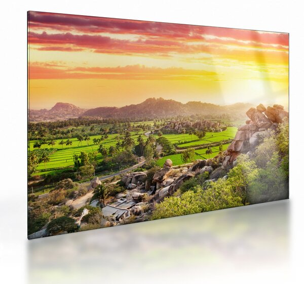 Tablou pe sticlă cu valea Hampi în India (70x50 cm)