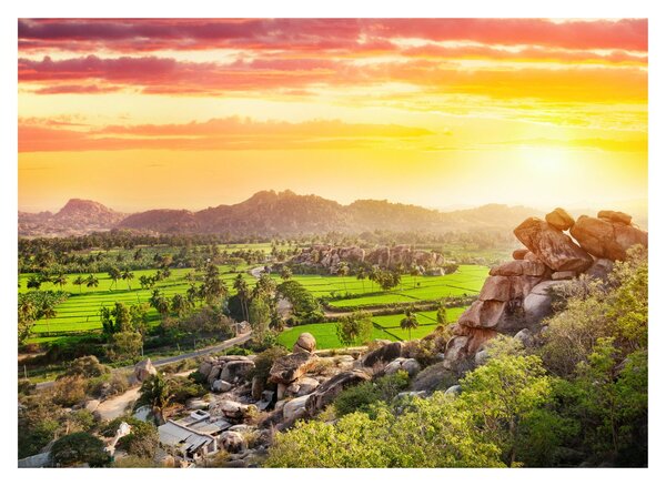 Tablou pe sticlă cu valea Hampi în India (70x50 cm)