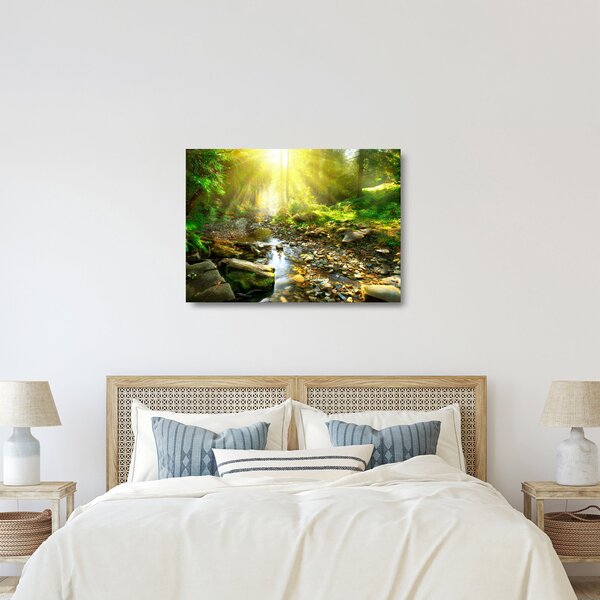 Tablou pe sticlă cu râul în pădurea verde (70x50 cm)