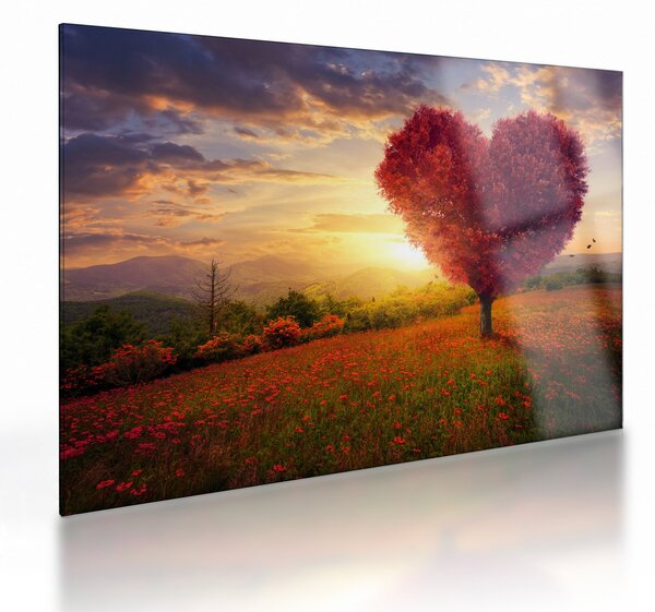 Tablou pe sticlă cu copaci în forma de inimă (70x50 cm)