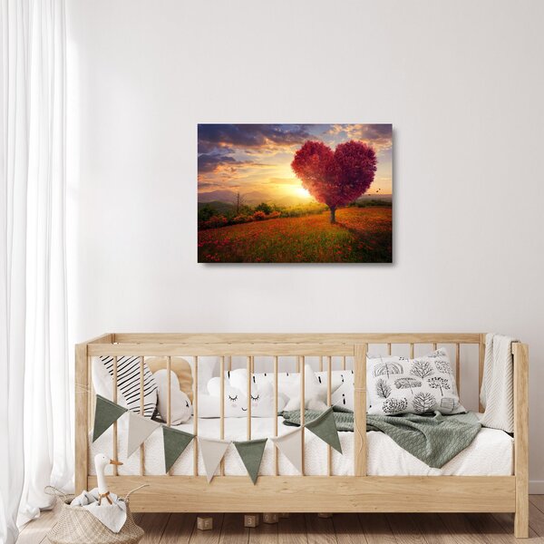 Tablou pe sticlă cu copaci în forma de inimă (70x50 cm)