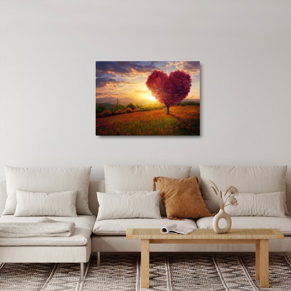 Tablou pe sticlă cu copaci în forma de inimă (70x50 cm)