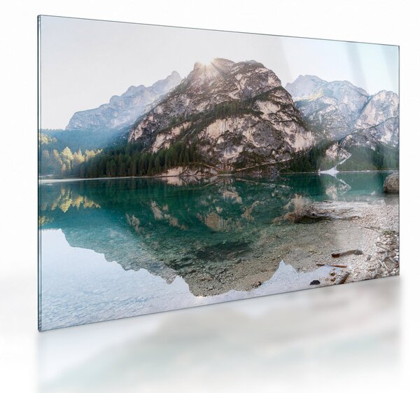 Tablou pe sticlă cu lac montan (70x50 cm)