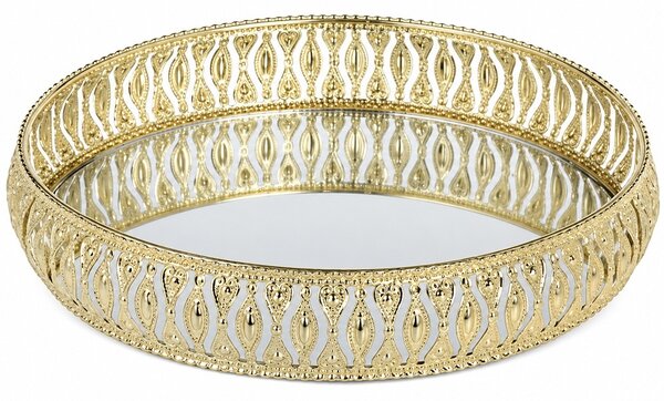 Tava eleganta Pufo Golden cu oglinda pentru servire prajituri, desert, aperitive si decor masa, 27 cm