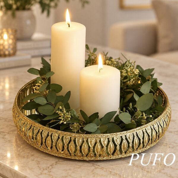 Tava eleganta Pufo Golden cu oglinda pentru servire prajituri, desert, aperitive si decor masa, 27 cm