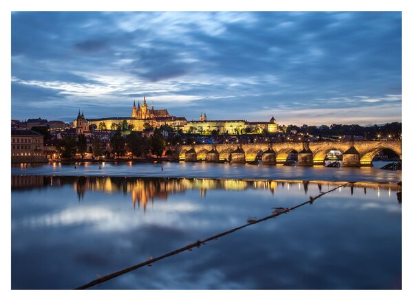 Tablou pe sticlă cu palatul din Praga și podul lui Carol (70x50 cm)