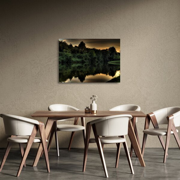 Tablou pe sticlă cu lac în pădure (70x50 cm)