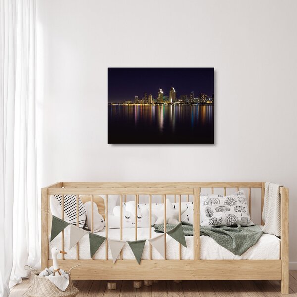 Tablou pe sticlă cu orașul nocturn (70x50 cm)