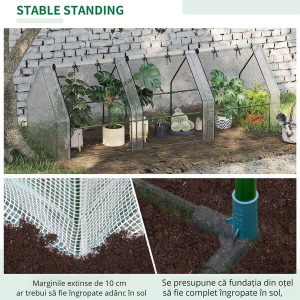 Outsunny Seră de Grădină Tip Tunel din PE pentru Cultivarea Plantelor și Florilor, cu Uși cu Fermoar, 270x90x90 cm, Alb | Aosom Romania