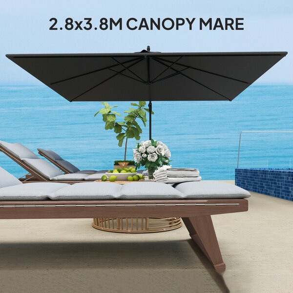 Outsunny Umbrelă Laterală cu Acoperiș Reglabil, Bază în Cruce, Orificii de Ventilație și Manivelă, 355x390x250 cm, Gri | Aosom Romania