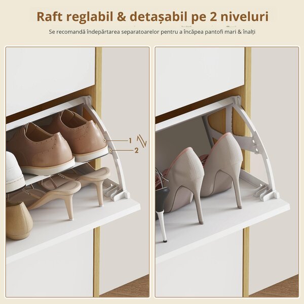 HOMCOM Dulap de pantofi subțire modern cu 3 sertare rabatabile pentru 24 de perechi de pantofi, Alb | Aosom Romania
