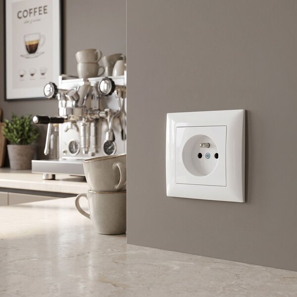 Priză simplă cu împământare și ramă OSTE JNH001-G White