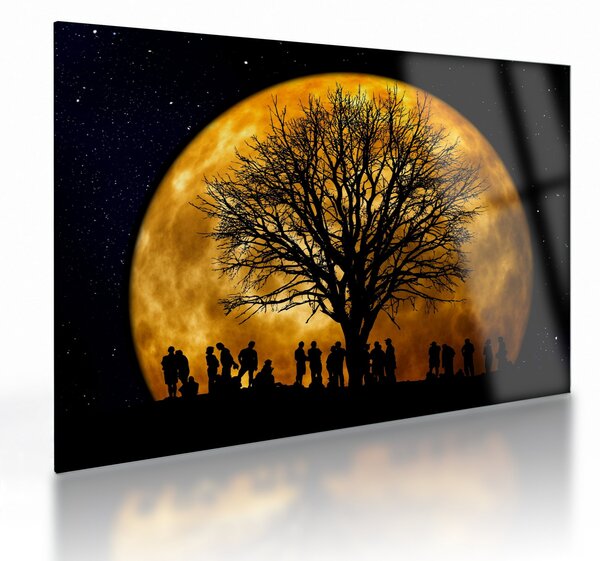 Tablou pe sticlă cu luna și siluete (70x50 cm)