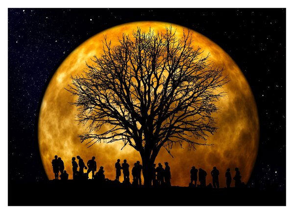 Tablou pe sticlă cu luna și siluete (70x50 cm)