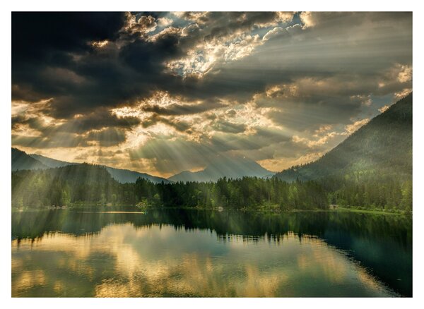 Tablou pe sticlă cu lac și soarele translucid (70x50 cm)