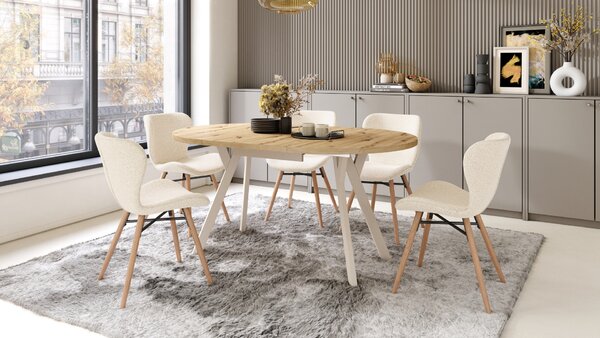 MAZZONI EXPORT ALTEA Crem (material Monza 90)/picioare stejar natural - SCAUN MODERN BOUCLÉ PENTRU LIVING/SUFRAGERIE/BUCĂTĂRIE/BIROU