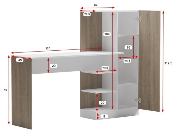 Birou cu biblioteca, Ofisio, Sonoma, 40x152.3x120 cm