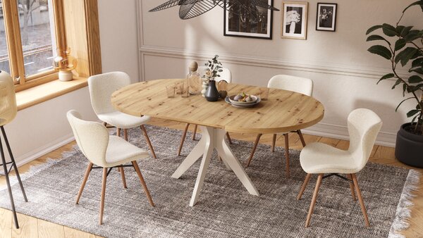 MAZZONI EXPORT ALTEA Crem (material Monza 90)/picioare stejar natural - SCAUN MODERN BOUCLÉ PENTRU LIVING/SUFRAGERIE/BUCĂTĂRIE/BIROU
