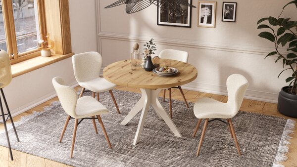 MAZZONI EXPORT ALTEA Crem (material Monza 90)/picioare stejar natural - SCAUN MODERN BOUCLÉ PENTRU LIVING/SUFRAGERIE/BUCĂTĂRIE/BIROU