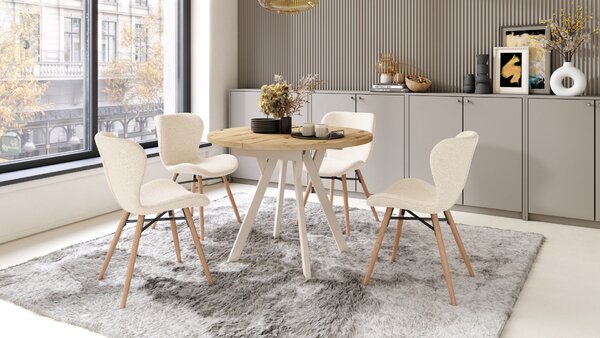 MAZZONI EXPORT ALTEA Crem (material Monza 90)/picioare stejar natural - SCAUN MODERN BOUCLÉ PENTRU LIVING/SUFRAGERIE/BUCĂTĂRIE/BIROU