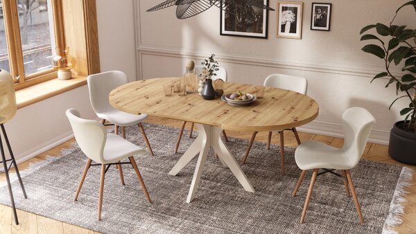 MAZZONI EXPORT ALTEA Bej (material Rio 40)/picioare stejar natural - SCAUN MODERN PENTRU LIVING/SUFRAGERIE/BUCĂTĂRIE/BIROU