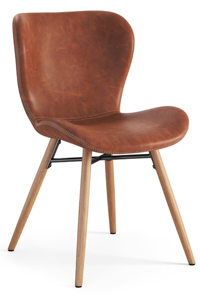 MAZZONI EXPORT ALTEA Piele ecologică Retro Brandy/picioare stejar natural - SCAUN MODERN PENTRU LIVING/SUFRAGERIE/BUCĂTĂRIE/BIROU