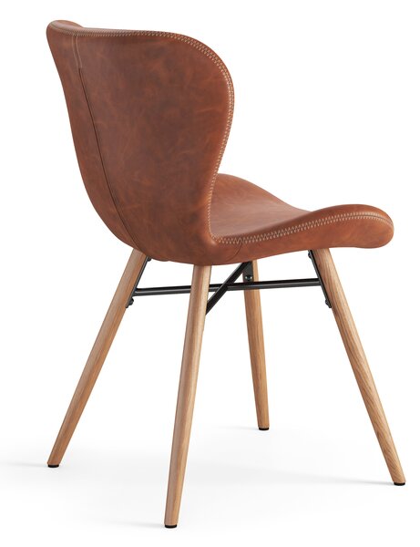 MAZZONI EXPORT ALTEA Piele ecologică Retro Brandy/picioare stejar natural - SCAUN MODERN PENTRU LIVING/SUFRAGERIE/BUCĂTĂRIE/BIROU
