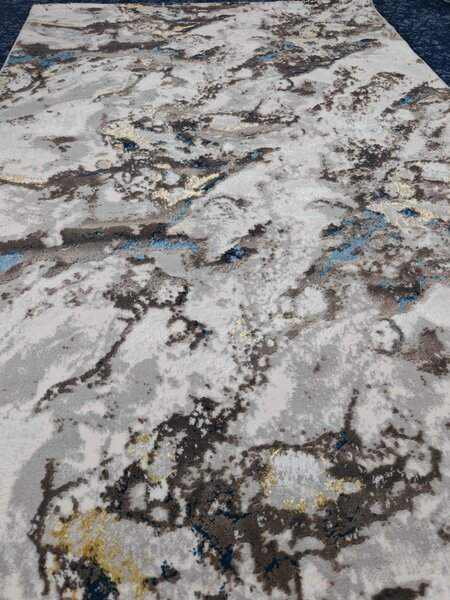 Covor Modern Elsa 12288 5 Crem-Gri cu Albastru și Auriu, Model Abstract 150x230