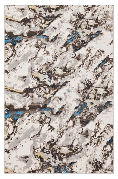 Covor Modern Elsa 12288 5 Crem-Gri cu Albastru și Auriu, Model Abstract 150x230