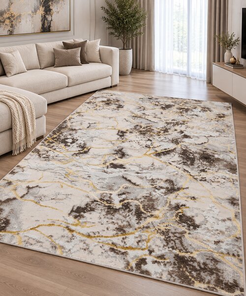 Covor Modern Elsa 12287 2 Crem cu Auriu, Model Abstract Marmorat 150x230