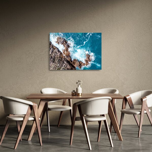 Tablou pe sticlă cu stânci și mare (70x50 cm)