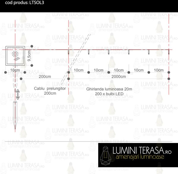 Ghirlanda Luminoasa Decorativa Solara 20 m. cu 200 LEDuri