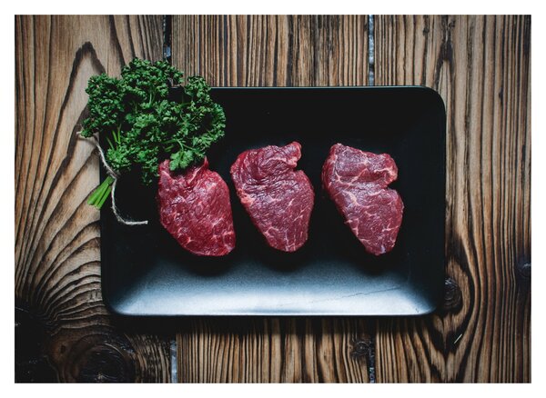 Tablou pe sticlă cu carne pe farfurie (70x50 cm)