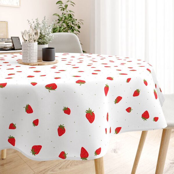 Goldea față de masă 100% bumbac - căpșuni proaspete - rotundă Ø 140 cm