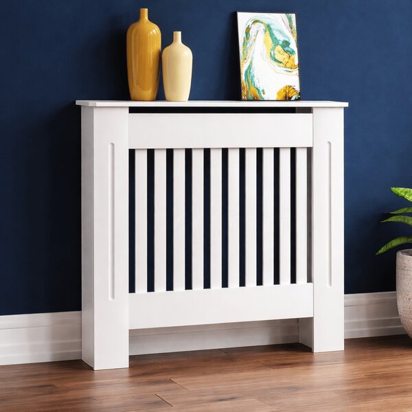 Mască calorifer ECO XS 65 cm, MDF cu lamele verticale – Alb lucios
