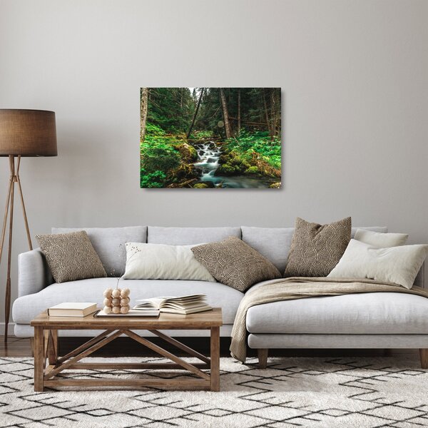 Tablou pe sticlă cu pârău în pădure (70x50 cm)