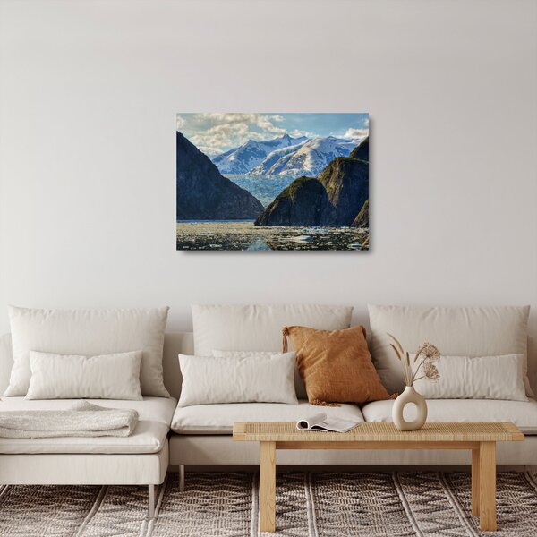 Tablou pe sticlă cu peisaj cu munții (70x50 cm)