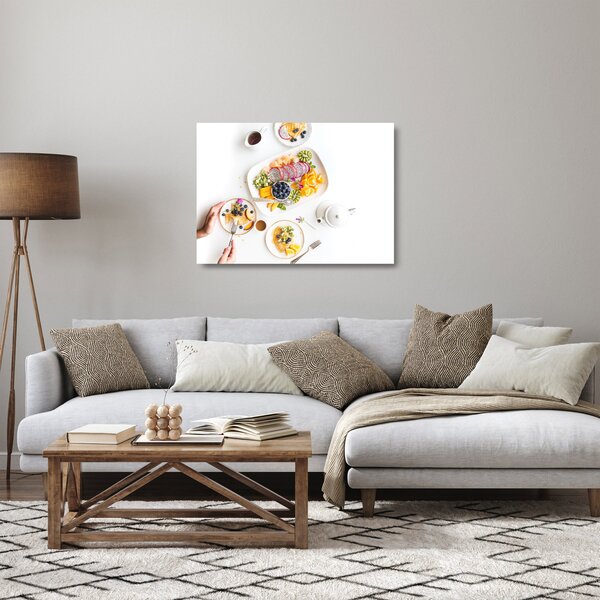 Tablou pe sticlă cu farfurie cu fructe pe masă (70x50 cm)