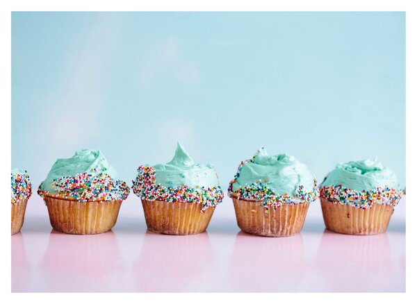 Tablou pe sticlă cu cupcakes (70x50 cm)