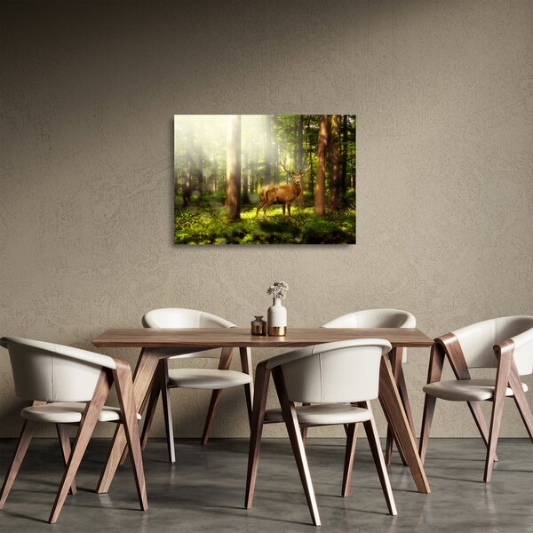 Tablou pe sticlă cu cerbul în pădure (70x50 cm)