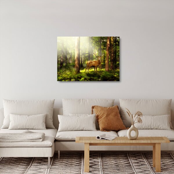 Tablou pe sticlă cu cerbul în pădure (70x50 cm)