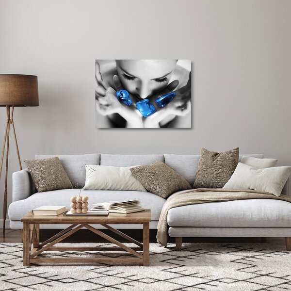 Tablou pe sticlă cu portretul femeii cu pietre (70x50 cm)