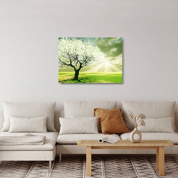 Tablou pe sticlă cu copaci pe luncă (70x50 cm)