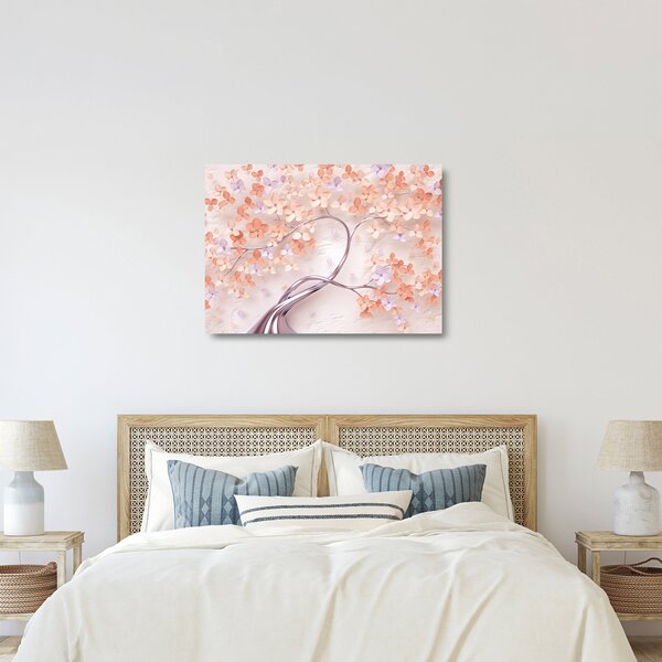 Tablou pe sticlă florilor de pom din coral - abstract (70x50 cm)