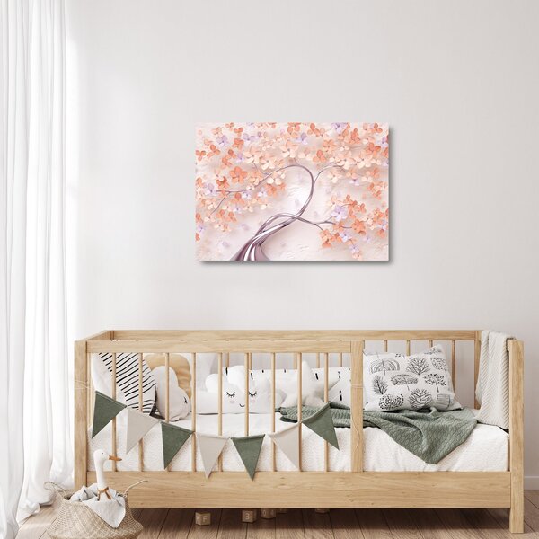 Tablou pe sticlă florilor de pom din coral - abstract (70x50 cm)