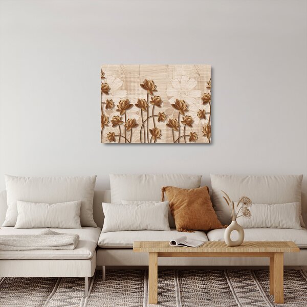 Tablou pe sticlă cu abstracția florilor - maro (70x50 cm)