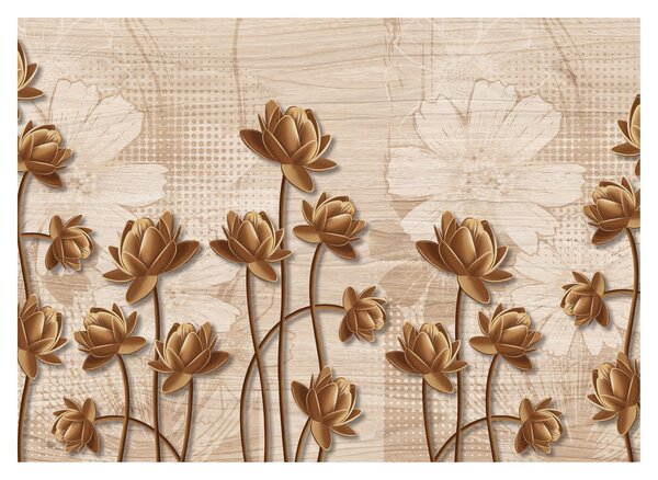 Tablou pe sticlă cu abstracția florilor - maro (70x50 cm)
