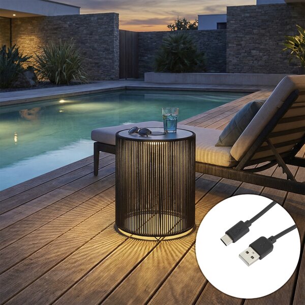 Lampă de masă modernă de exterior gri închis, cu LED reîncărcabil și solar IP54 - Rope