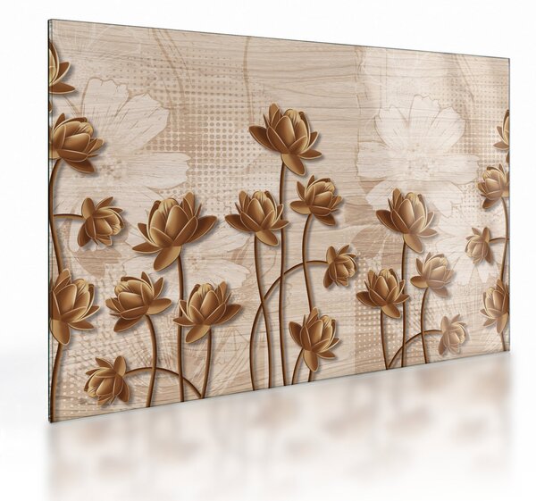 Tablou pe sticlă cu abstracția florilor - maro (70x50 cm)